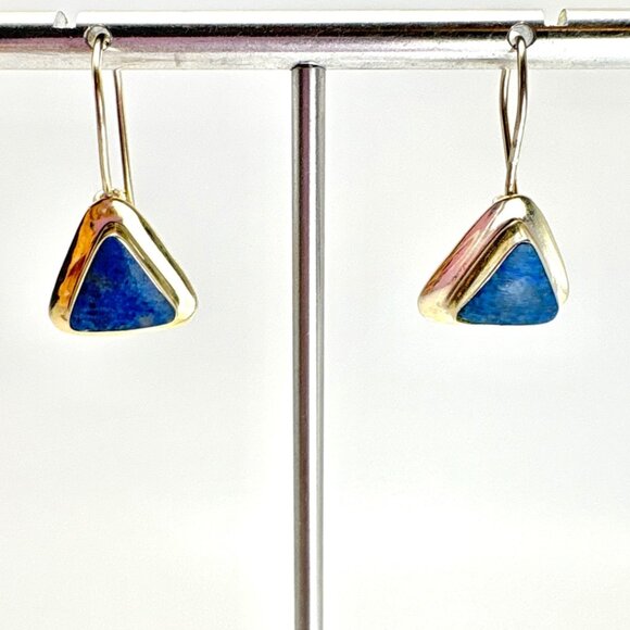 VTG Sterling Silver 925 Lapis Lazuli Triangle Cut Dangle Earrings 1.25" Length - Picture 1 of 10
